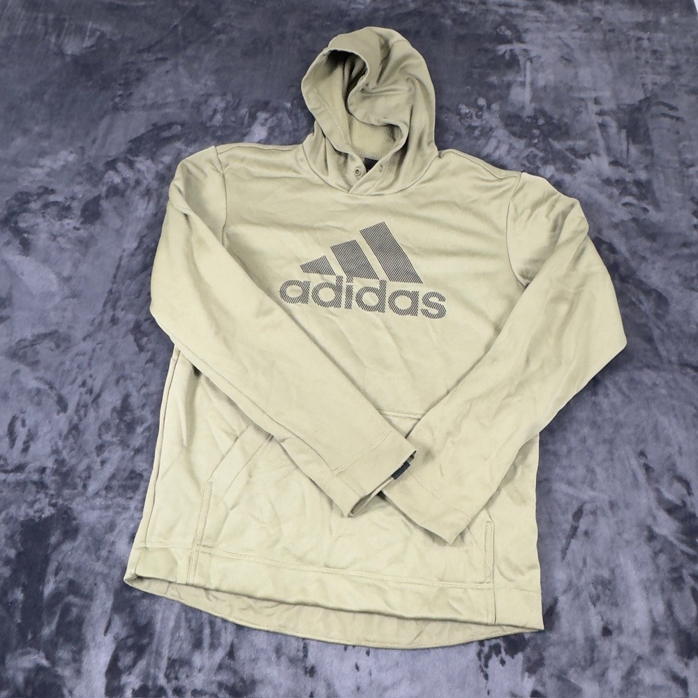 Adidas Hoodie Mens Small Tan AEROREADY Pullover‎ Graphic Logo Sweatshirt